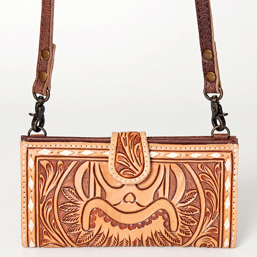 American Darling Small Cross body Bag Western Leather Hand Tooled Floral Carved Buck Stitched Genuine Leather 4.5x8