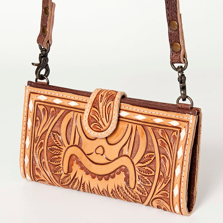 American Darling Western Small Cross body Bag Hand Tooled Floral with Buck Stitched Detail - Uhorse