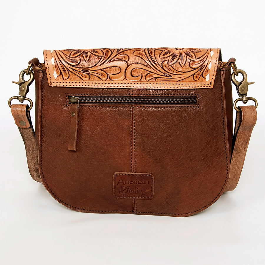 American Darling Hair-On Cowhide Floral Carved Hand Tooled Messenger Bag Eco-Friendly Genuine Leather YKK Zipper