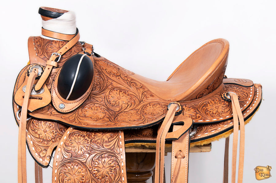 HILASON Western Horse Wade Backstitch Saddle American Leather Trail Barrel Racing | Hand Tooled & Roping For Horses