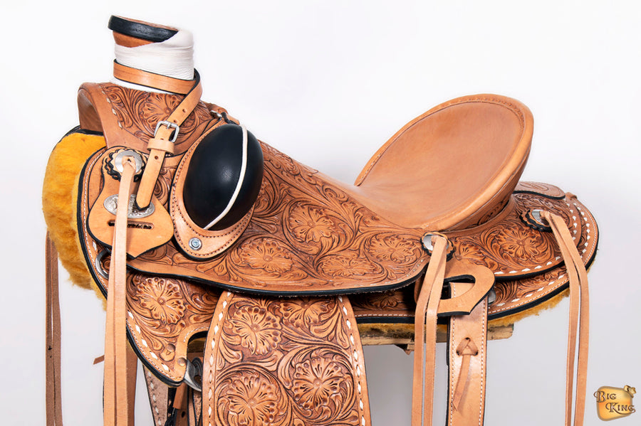 HILASON Western Horse Wade Backstitch Saddle American Leather Trail Barrel Racing | Hand Tooled & Roping For Horses