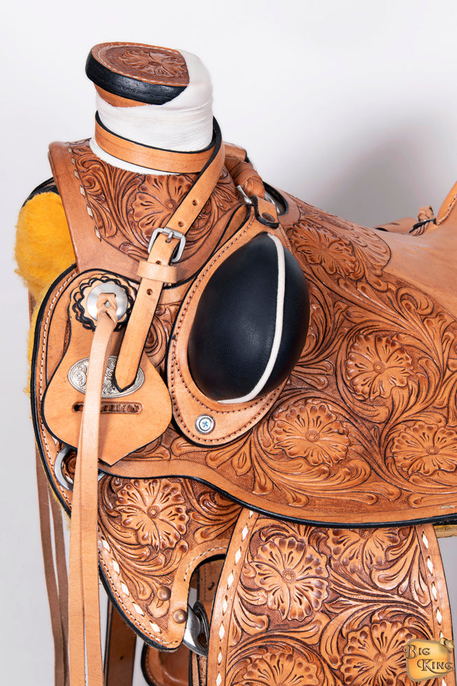 HILASON Western Horse Wade Backstitch Saddle American Leather Trail Barrel Racing | Hand Tooled & Roping For Horses