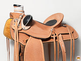 HILASON Western Horse Saddle American Leather Wade Ranch Roping Basketweave Tan | Hand Tooled | Horse Saddle | Western Saddle | Wade & Roping Saddle | Horse Leather Saddle | Saddle For Horses