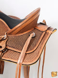 HILASON Western Horse Saddle American Leather Wade Ranch Roping Basketweave Brown | Hand Tooled | Horse Saddle | Western Saddle | Wade & Roping Saddle | Horse Leather Saddle | Saddle For Horses