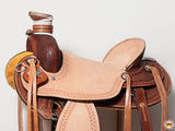 HILASON Western Horse Basketweave Saddle American Leather Wade Ranch Roping Brown | Hand Tooled | Horse Saddle | Western Saddle | Wade & Roping Saddle | Horse Leather Saddle | Saddle For Horses