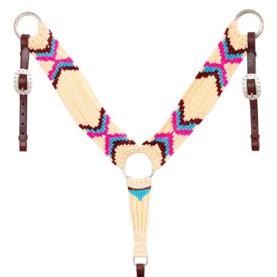 Hilason Horse 100% Wool Breast Collar Hand Woven Off White Western Tack with Leather Straps