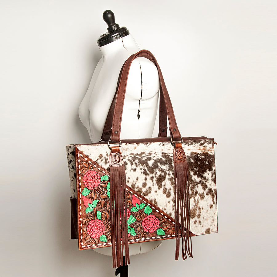 American Darling Tote Hand Tooled Hair on Genuine Leather Western Women Bag Handbag Purse | Travel Bags College Casual