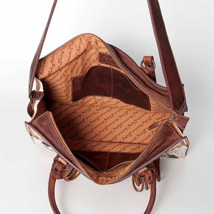 American Darling Tote Hand Tooled Hair on Genuine Leather Western Women Bag Handbag Purse | Travel Bags College Casual