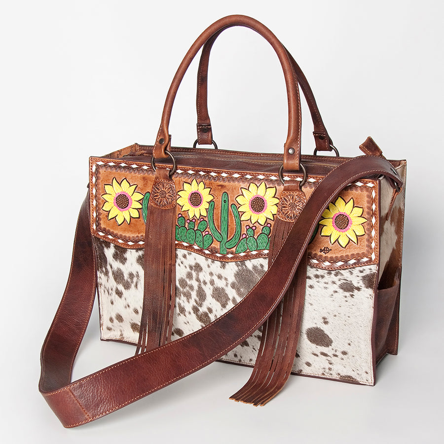 American Darling Tote Hand Tooled Hair on Genuine Leather Western Women Bag Handbag Purse | Travel Bags College - Uhorse