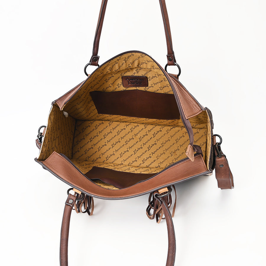 American Darling Tote Hand Tooled Hair on Genuine Leather Western Women Bag Handbag Purse | Travel Bags College Casual
