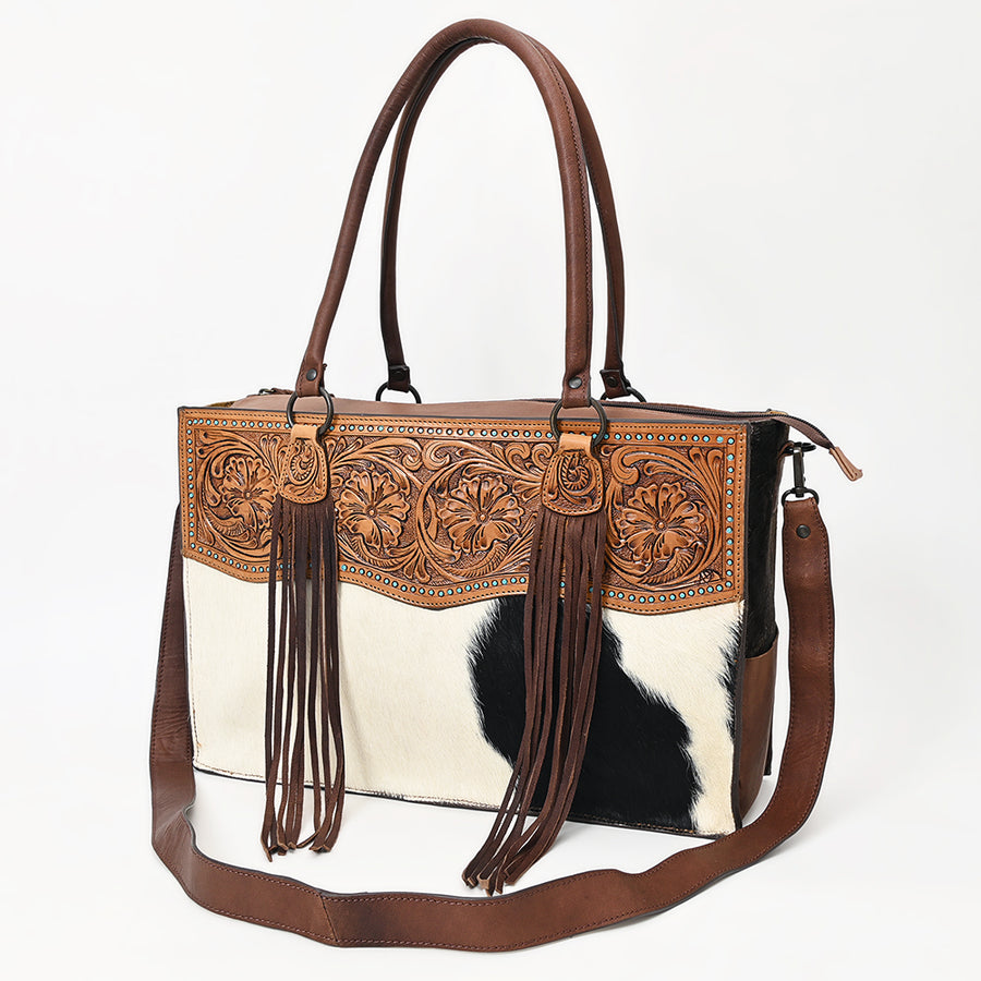 American Darling Tote Hand Tooled Hair on Genuine Leather Western Women Bag Handbag Purse | Travel Bags College - Uhorse