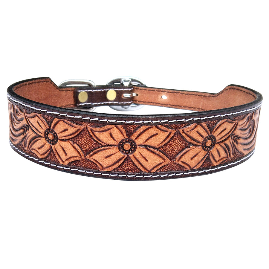 BAR H EQUINE Western Genuine Leather Dog Collar Hand Tooled Brown - Uhorse