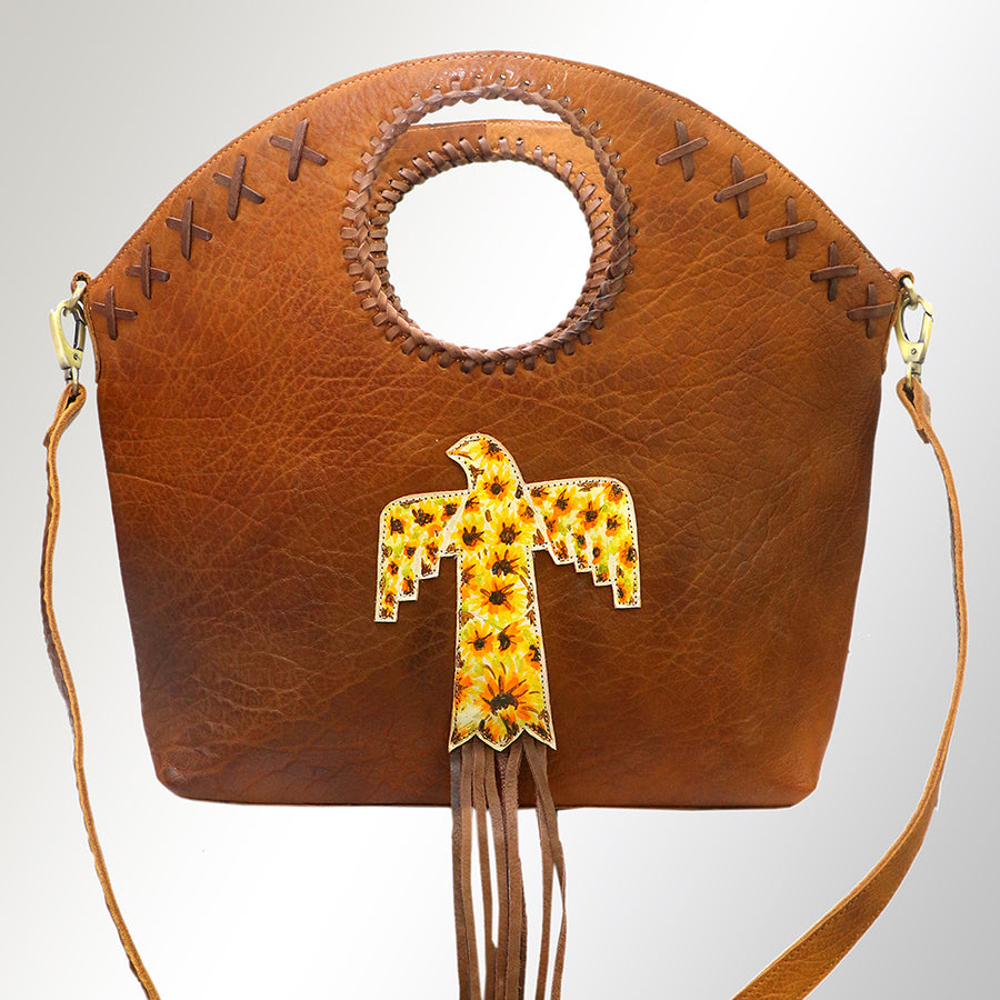 American Darling Bucket Bag Western Hand Painted Genuine Leather Handcrafted Purse with Fringes and YKK Zipper