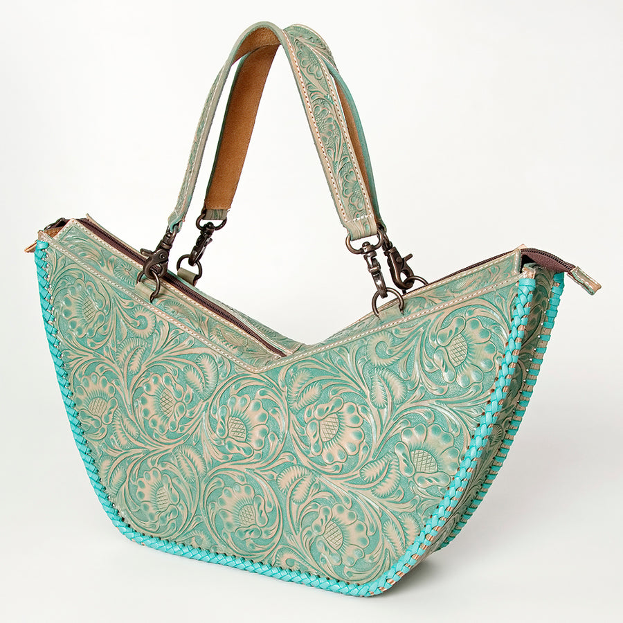 American Darling Western Tote Bag Hand Tooled Floral Carved Vegetable-Tanned Leather - Uhorse