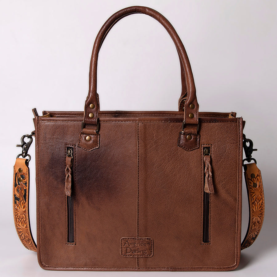 American Darling Briefcase Hand Tooled Hair On Genuine Leather Western Women Bag Handbag | for Cute Laptop