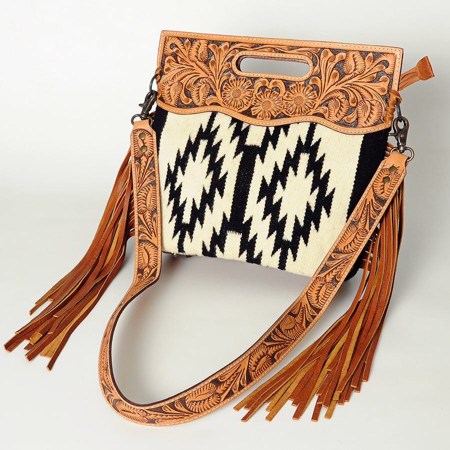 American Darling Clutch Hand Tooled Saddle Blanket Fabric Genuine Leather Western Women Bag Handbag Purse | Purses - Uhorse