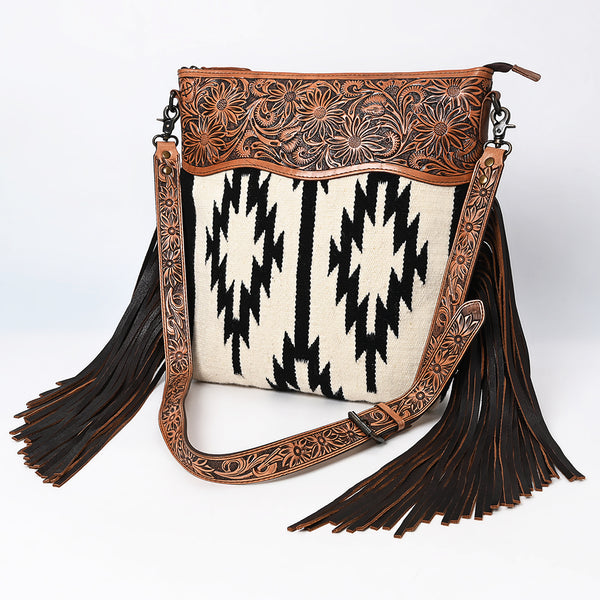American Darling Hand Tooled Floral and Woven Saddle Blanket Signature Cross body Bag - Uhorse