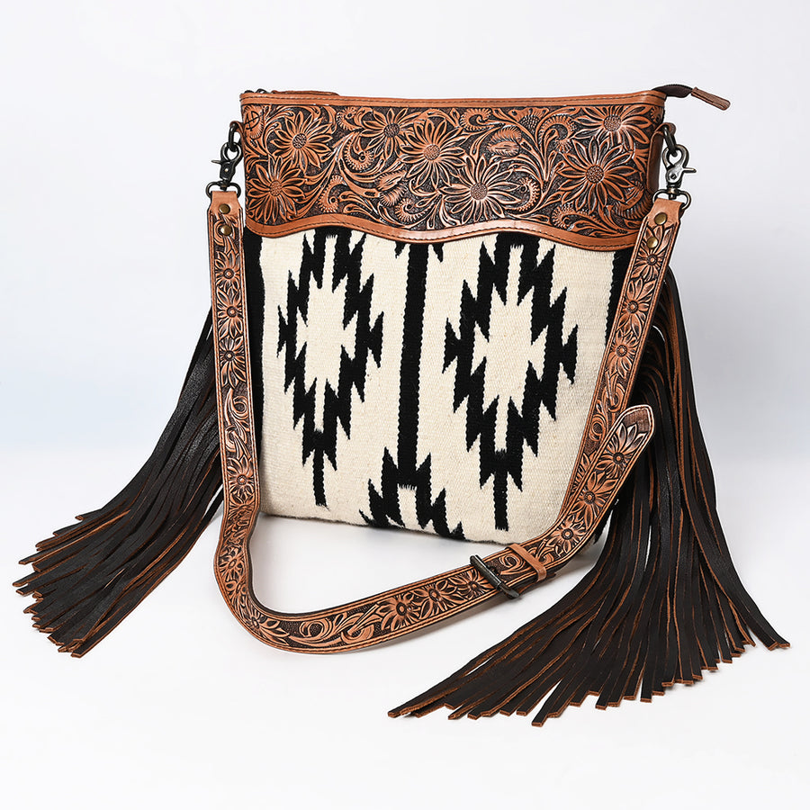American Darling Hand Tooled Floral and Woven Saddle Blanket Signature Cross body Bag - Uhorse