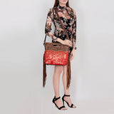American Darling Clutch Hand Tooled Saddle Blanket Fabric Genuine Leather Western Women Bag Handbag Purse | Purses for Cute