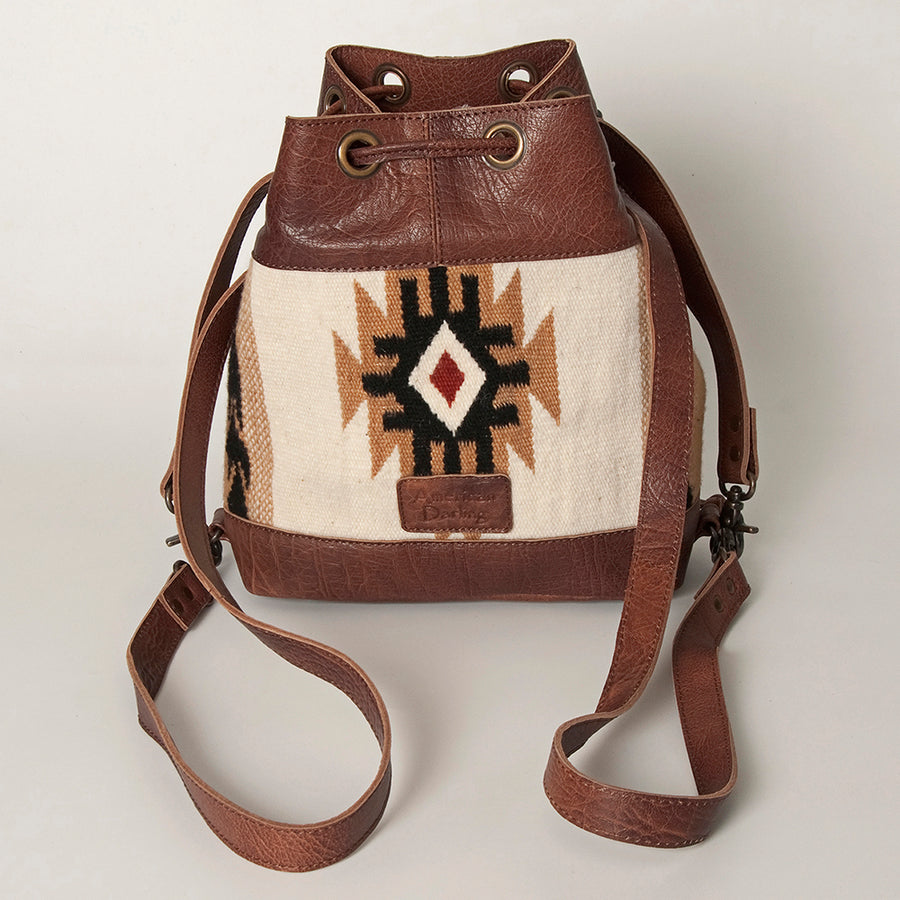 American Darling Bucket Bag for Women, Hand Tooled Floral Leather, Hand-Woven Saddle Blanket, Western Style Genuine Leather