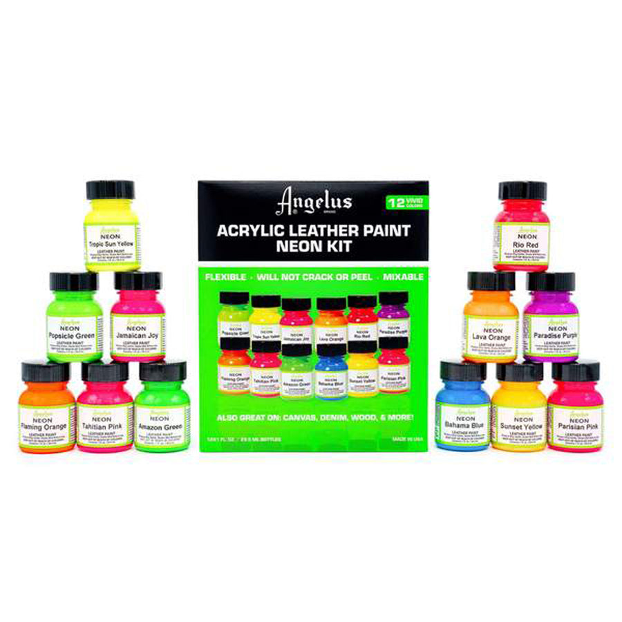 Angelus acrylic leather paint neon kit, 12 colors - Uhorse