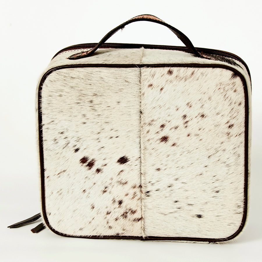 American Darling Genuine Leather Jewelry Case Hair-On Cowhide Floral Carved Tooled Travel Organizer Box with YKK Zipper