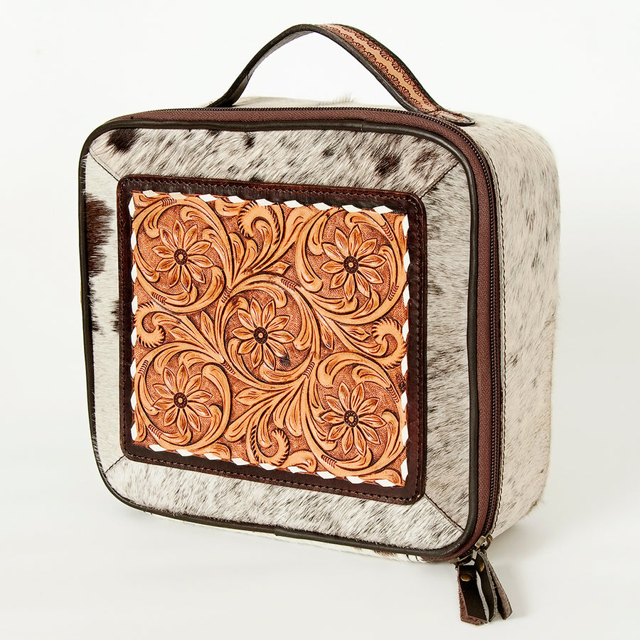 American Darling Hand Tooled Floral Carved Hair-On Cowhide Jewelry Case - Uhorse