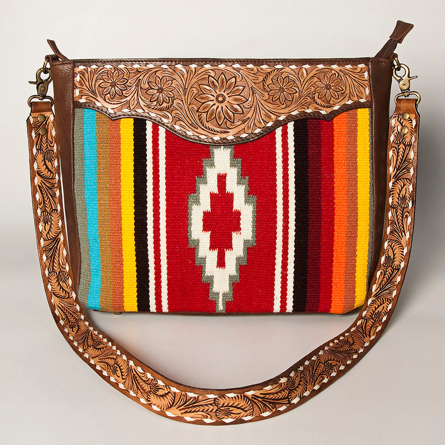 American Darling Women's Messenger Bag Hand Tooled Floral Carved Hand-Woven Saddle Blanket Vegetable-Tanned Genuine Leather