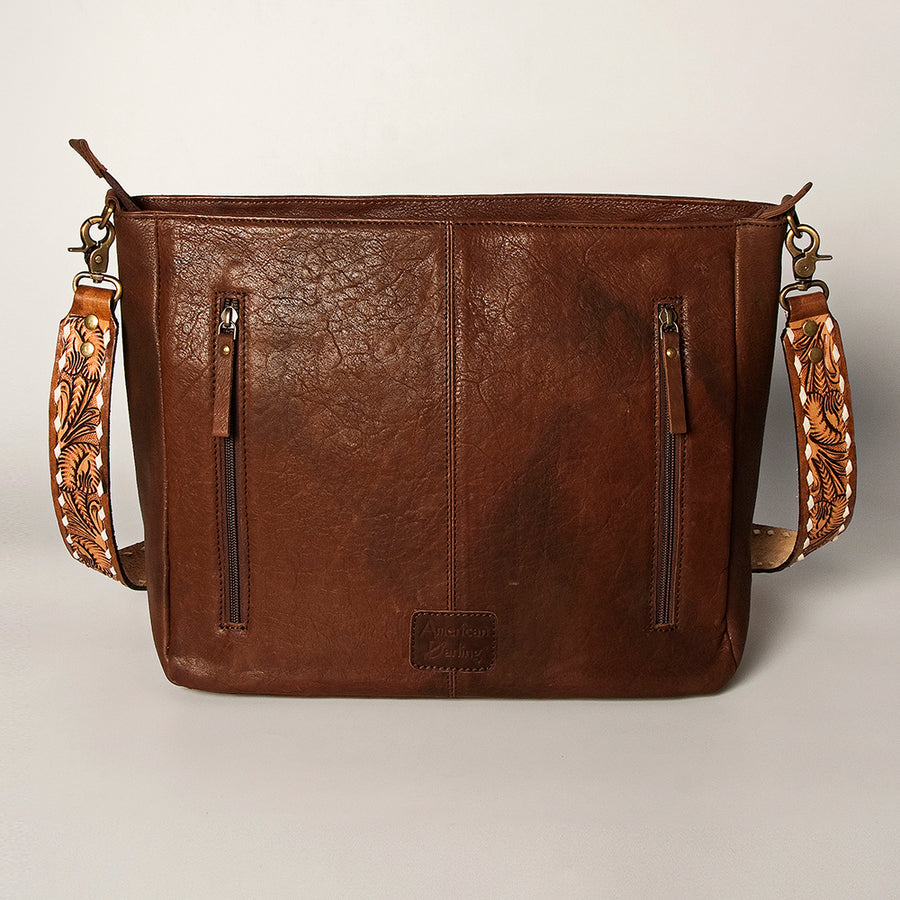 American Darling Women's Messenger Bag Hand Tooled Floral Carved Hand-Woven Saddle Blanket Vegetable-Tanned Genuine Leather