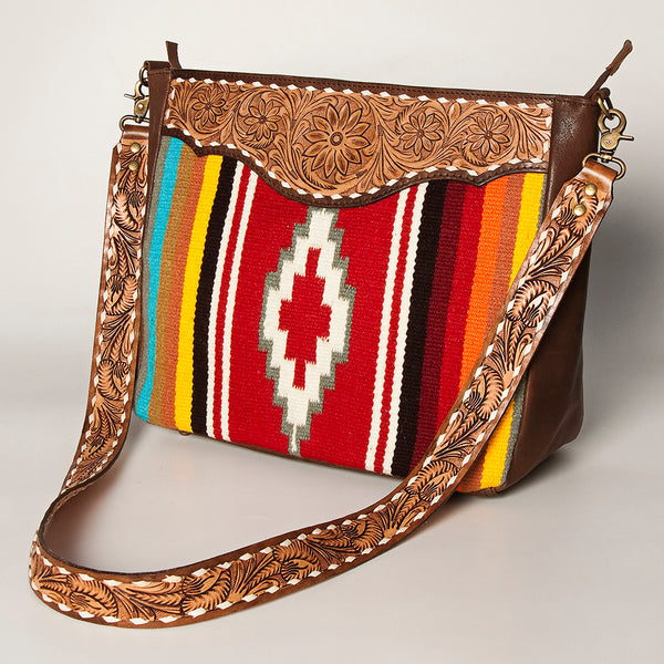 American Darling Hand Tooled Genuine Leather Messenger Bag Saddle Blanket - Uhorse