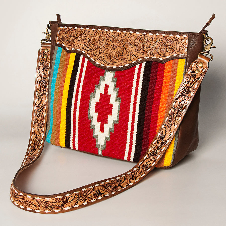 American Darling Hand Tooled Genuine Leather Messenger Bag Saddle Blanket - Uhorse