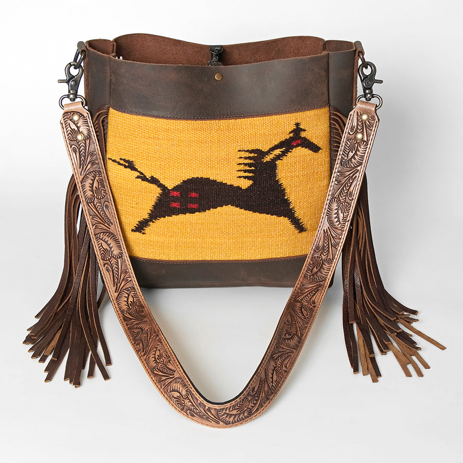 American Darling Messenger Bag Hand Tooled Floral Carved Saddle Blanket Leather Western Bag with Fringes & YKK Zipper