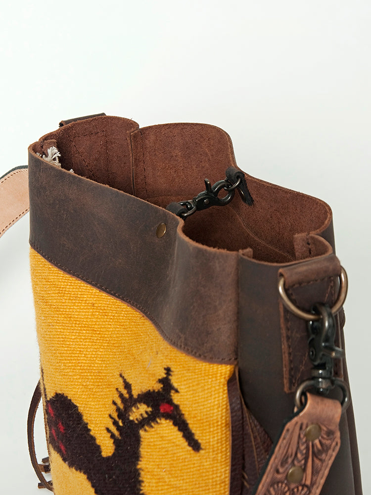 American Darling Messenger Bag Hand Tooled Floral Carved Saddle Blanket Leather Western Bag with Fringes & YKK Zipper