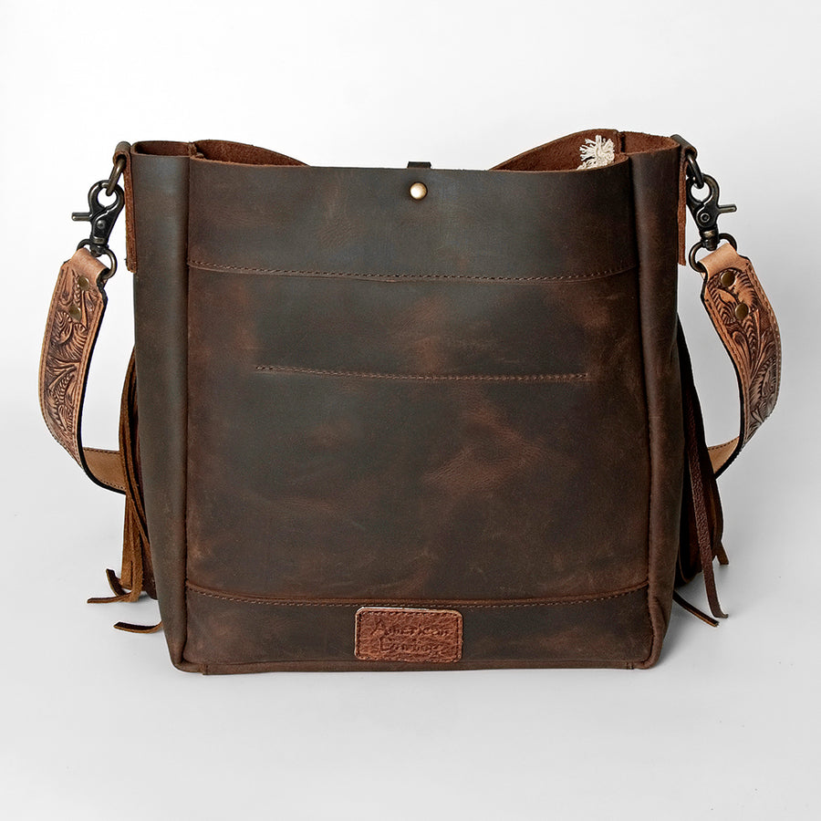 American Darling Messenger Bag Hand Tooled Floral Carved Saddle Blanket Leather Western Bag with Fringes & YKK Zipper