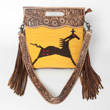 American Darling Clutch Hand Tooled Saddle Blanket Fabric Genuine Leather Western Women Bag Handbag Purse | Purses for Cute