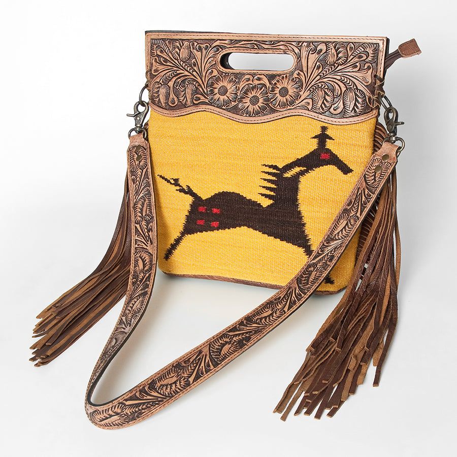 American Darling Clutch Hand Tooled Saddle Blanket Fabric Genuine Leather Western Women Bag Handbag Purse | Purses - Uhorse