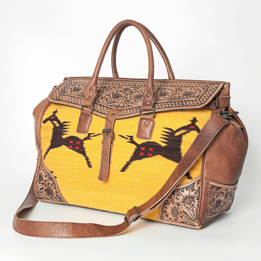 American Darling Hand Tooled Floral and Hand Woven Saddle Blanket Western Duffel Bag - Uhorse