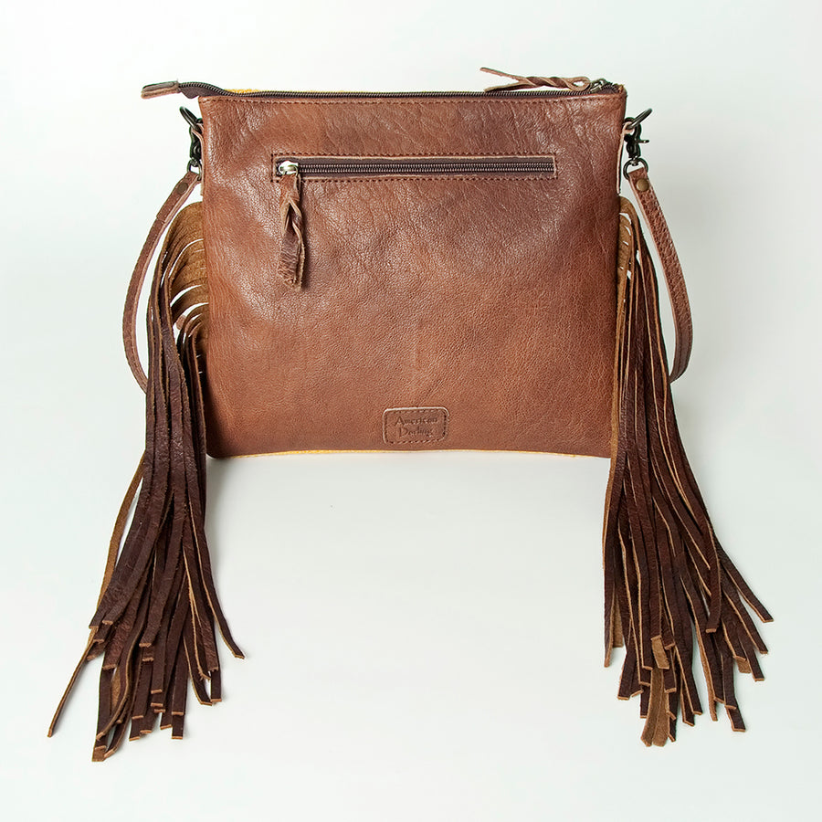 American Darling Western Cross body Bag Hand Tooled Floral Leather & Hand Woven Saddle Blanket with Fringes