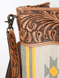 American Darling Signature Cross Body Bag Hand Tooled Floral Carved Leather Woven Saddle Blanket Fringes Genuine Leather