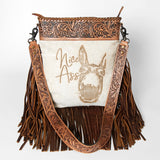 American Darling Messenger Hand Tooled Hair On Genuine Leather W.