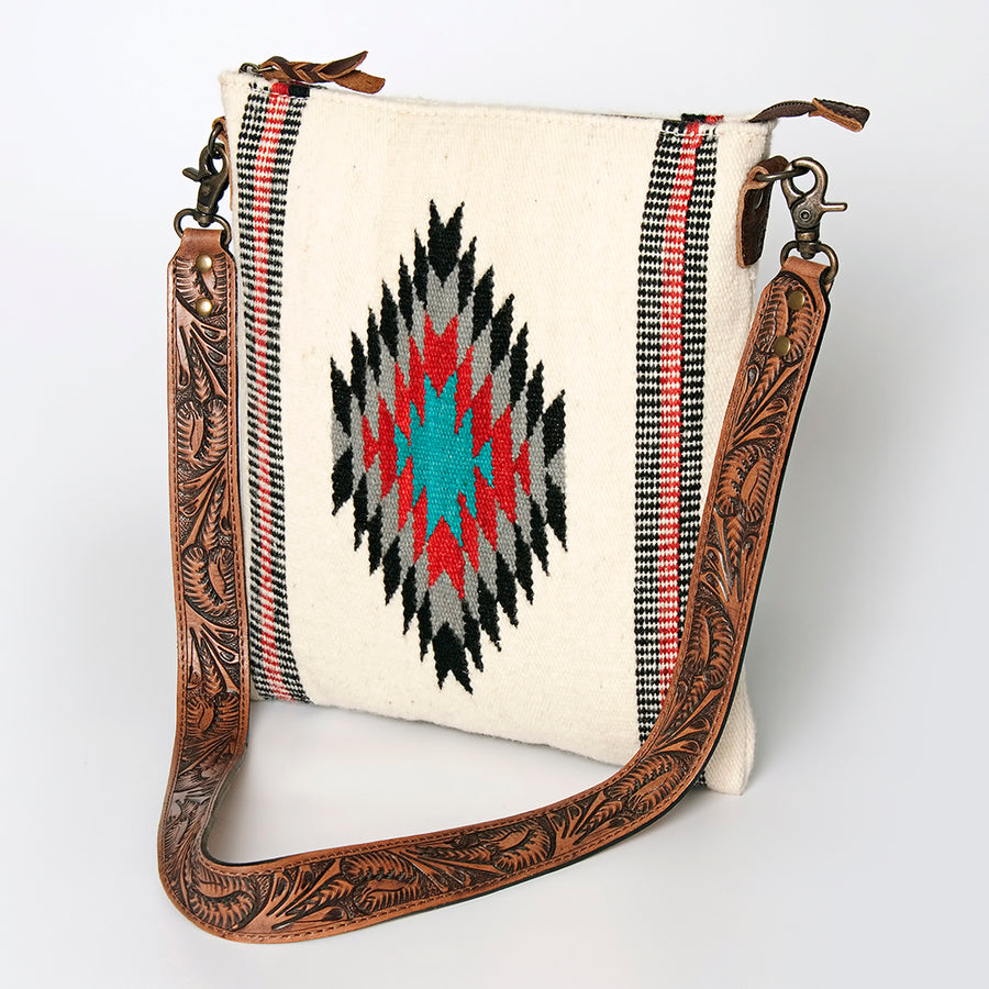 American Darling Hand Tooled and Hand Woven Saddle Blanket Large Cross body Bag - Uhorse