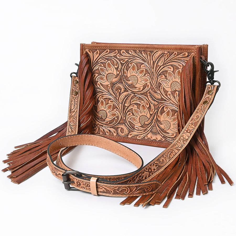 American Darling Hand Tooled Leather Fringes Messenger Bag - Uhorse