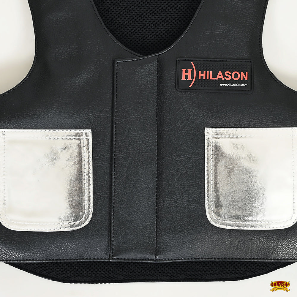 HILASON Kids Junior Youth Horse Riding Pro Rodeo Leather Protective Vest Black with Metallic Silver | Youth Rodeo Vest | Leather Vest | Horse Riding Protective Vest | Junior Vest |