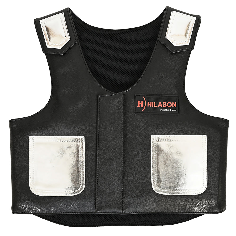 HILASON Kids Junior Youth Horse Riding Pro Rodeo Leather Protective Vest Black with Metallic Silver | Youth Rodeo Vest | Leather Vest | Horse Riding Protective Vest | Junior Vest |