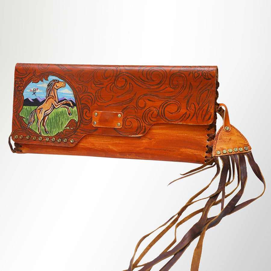 American Darling Western Leather Envelope with Hand-Painted and Fringes - Uhorse