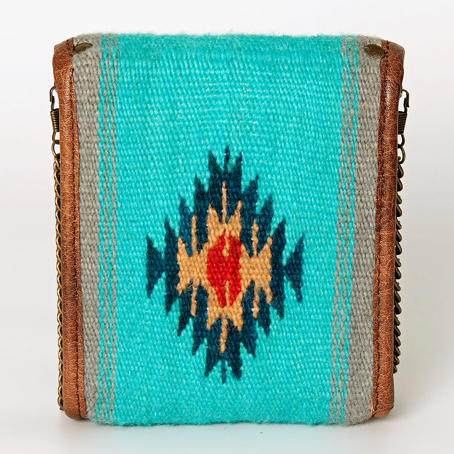 American Darling Small Cross body Bag Western Leather Hair-On Cowhide Hand Tooled Floral Turquoise Concho 5.5x5