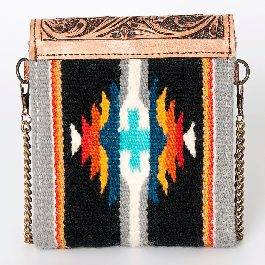 American Darling Small Cross body Bag Western Leather Hair-On Cowhide Hand Tooled Floral Turquoise Concho 5.5x5