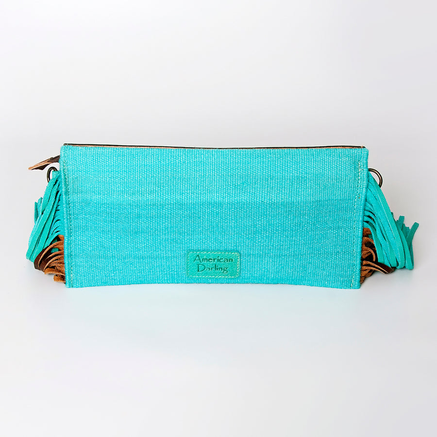 American Darling Small Cross body Bag Hand Tooled Floral Carved Saddle Blanket Genuine Leather Western Purse with Fringes