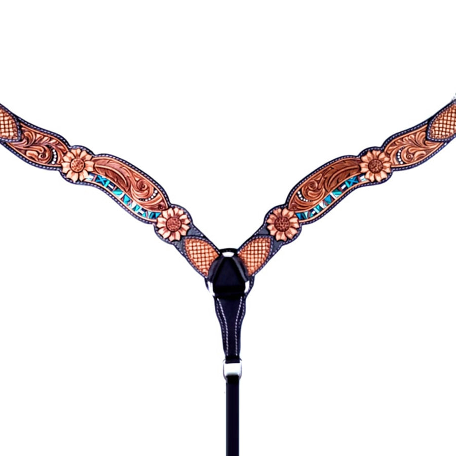 Bar H Equine American Leather Horse Saddle Tack One Ear Headstall | Breast Collar Browband Wither Strap Set BER284