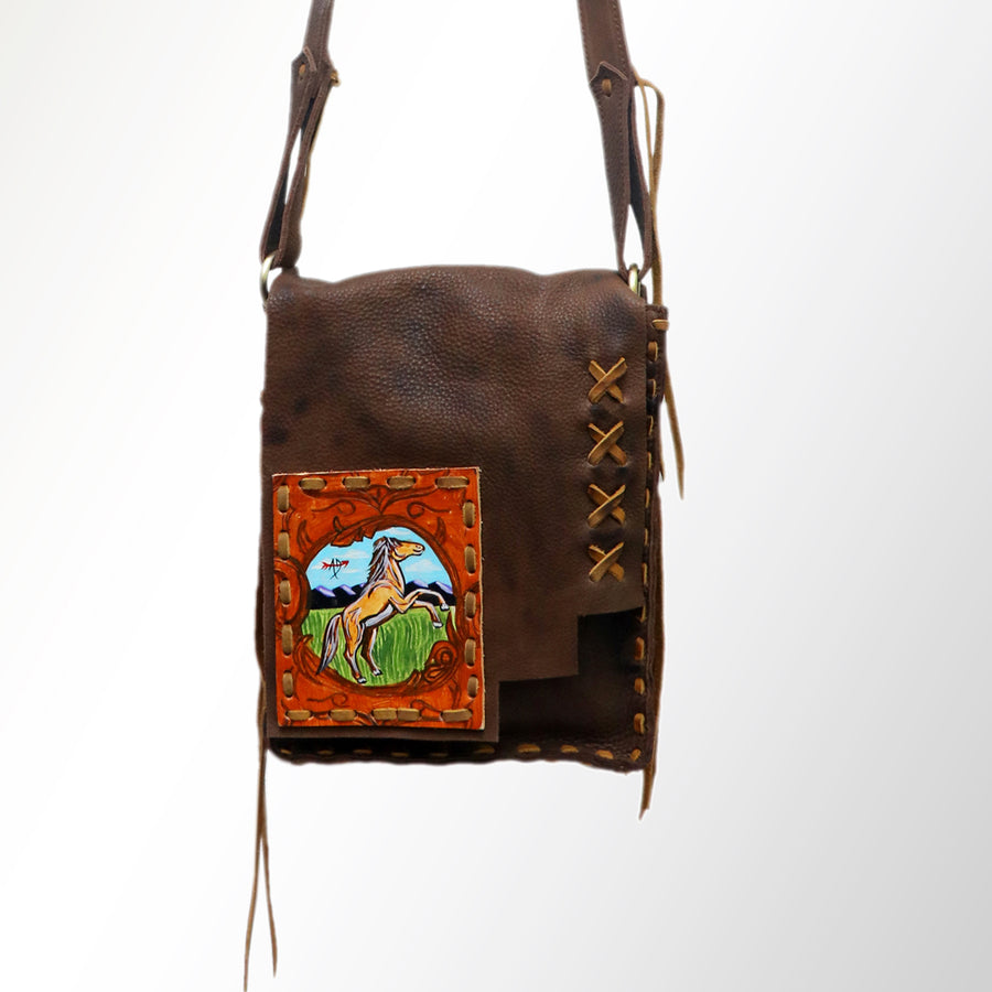 American Darling Cross body Bag, Hand-Painted Genuine Leather, Buck Stitched Western Bag with Fringes and YKK Zipper